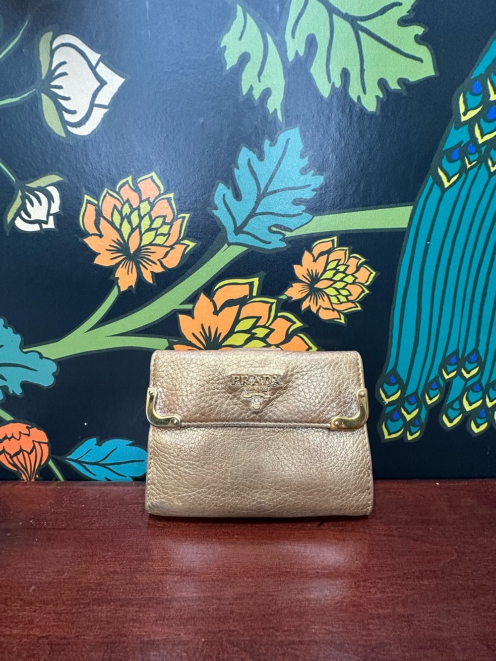 Prada Metallic Gold Leather Wallet Fold Over Long Wallet Milano Italy - Picture 4 of 14